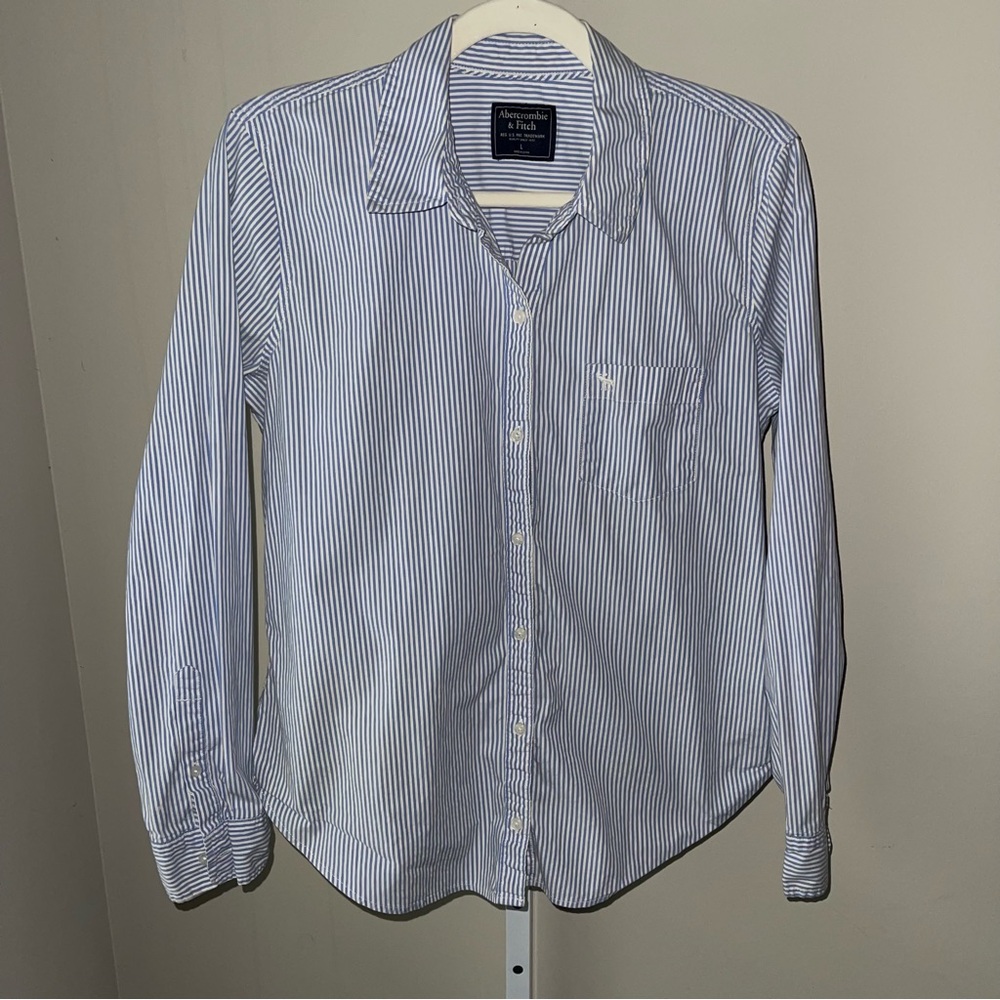 Abercrombie & Fitch Blue and White Striped Button-Down Shirt